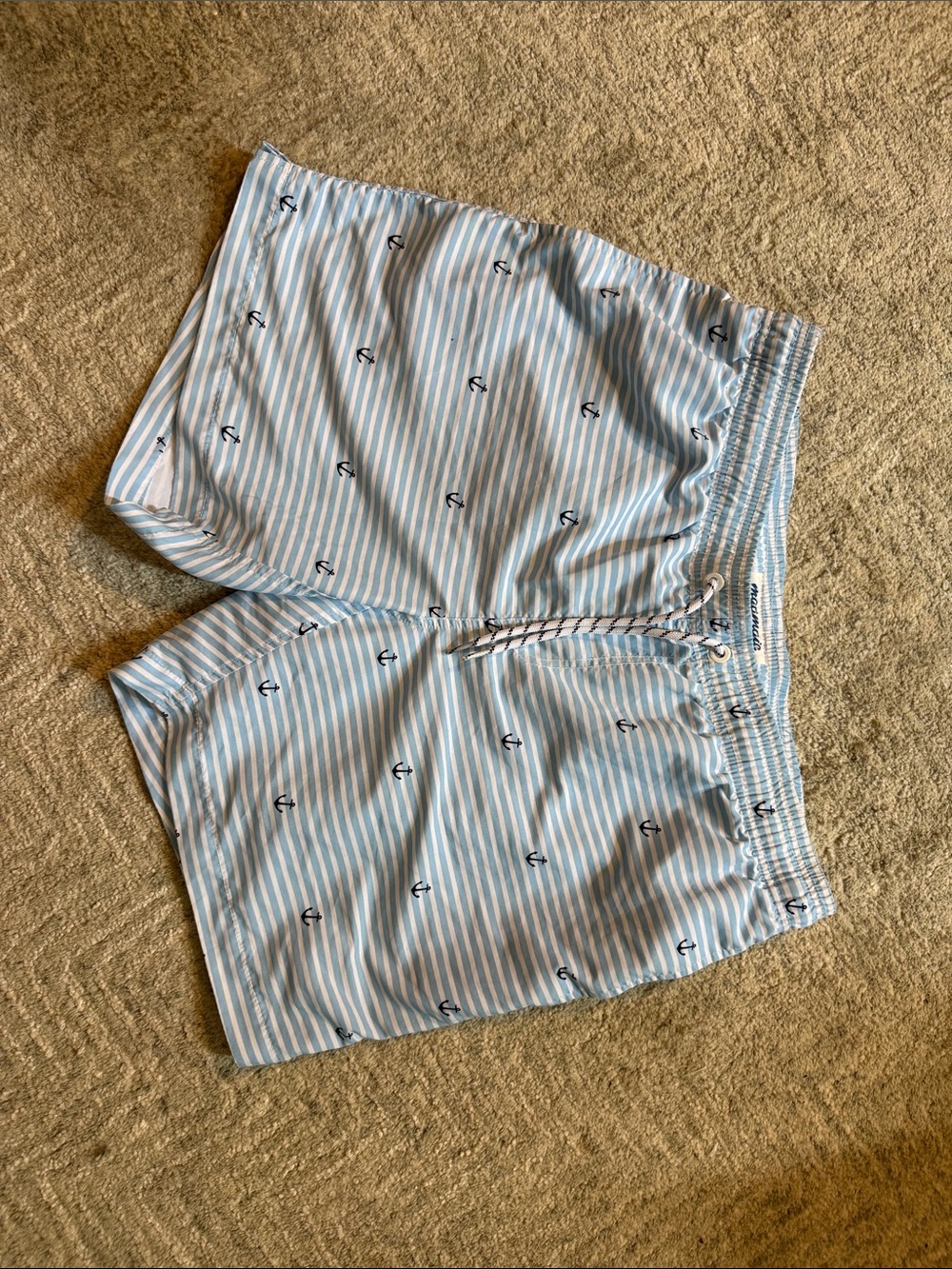 Maamgic Men's Light Blue Striped Anchor Swim Shorts